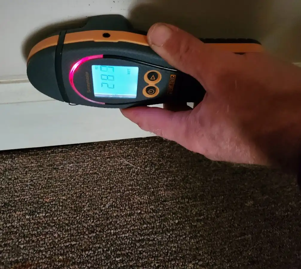 Moisture detection at baseboard during Storm Damage Restoration in Lake Magdalene